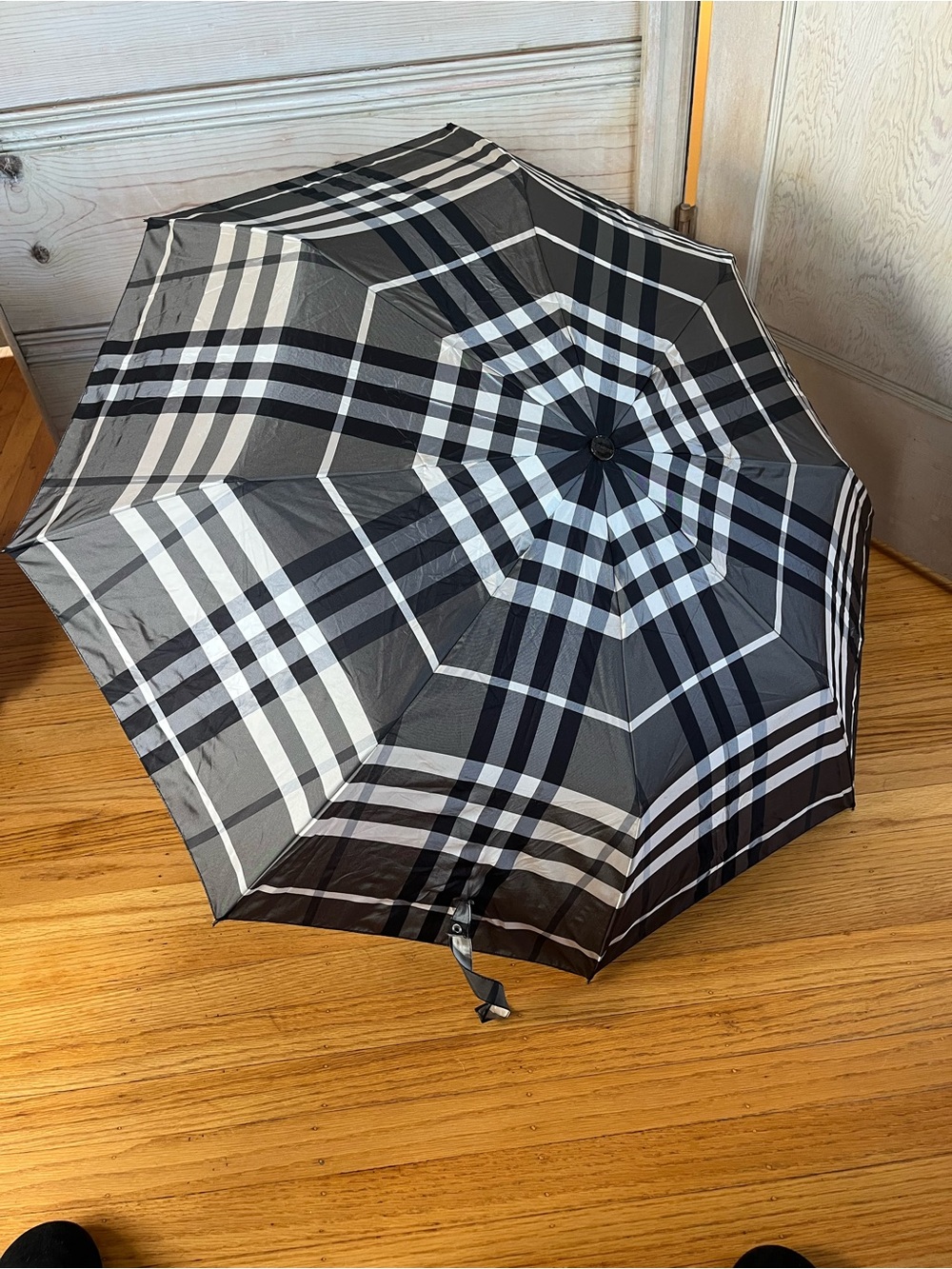 Burberry Black and White Check Compact Umbrella